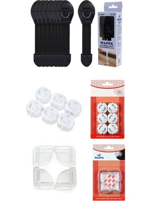 Wappa Çocuk Bebek Güvenlik Emniyet Seti,10 Çekmece Dolap Kilidi,8 Köşe Koruyucu,6 Priz Koruyucu