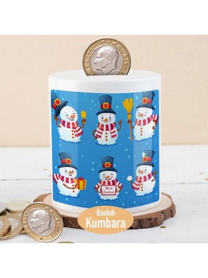 Asilmeydan Neşeli Kardan Adam Baskılı Seramik Kumbara Çocuklara Uygun Hediye Fikri 27 cm