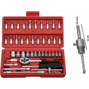 Izci Hırdavat - 46 Parça Lokma Takımı Mini 1/4 Lokma 1 Set + Elmaslı Beton Delme Panç Adaptörü 11 cm Sds Plus 1 Adet