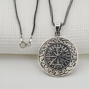 925 Ayar Gümüş Viking Pusulası Vegvisir Model Erkek Kolye