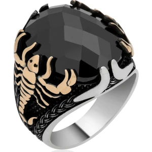 925 Ayar Gümüş Fasetli Siyah Zirkon Taşlı Akrep Figürlü Oval Erkek Yüzük