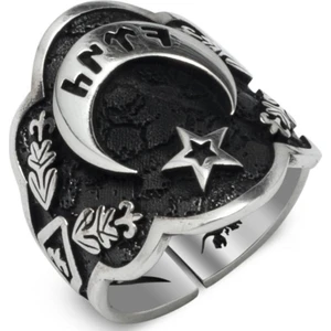 Gümüş Göktürkçe Türk Yazılı Ay Yıldız Okçu Zihgir Başparmak Yüzüğü