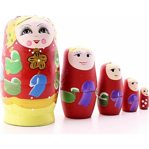 Deco Elit Ahşap Tombul Iç Içe Matruşka Bebek Kırmızı Set 5li Büyük Boy