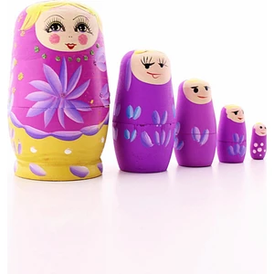 Deco Elit Ahşap Tombul Iç Içe Matruşka Bebek Pembe Set 5li Büyük Boy