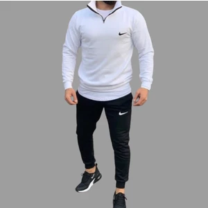 Yarım Fermuarlı Dik Yaka 3 Iplik Pamuk Dar Kesim Outdoor Erkek Eşofman Takımı