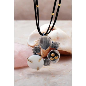 Sümer Telkari Dövme Elişi Tasarım Sedef Taşlı Gümüş Kolye