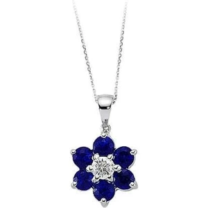 Safir ve Pırlanta Taşlı Papatya Kolye 0401P0026