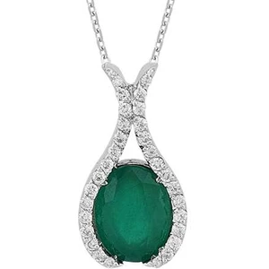 Pırlanta ve Oval Zümrüt Taşlı Kolye 0407P0036