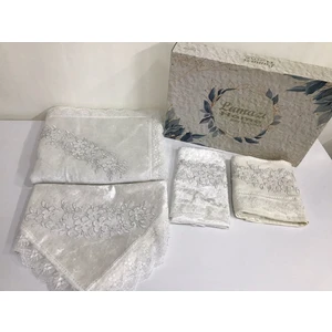 Lamazi Home 4 Parça Krem Kadife Çeyizlik Seccade Takımı Bohça