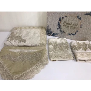 Lamazi Home 4 Parça Cappucino Kadife Çeyizlik Seccade Takımı Bohça