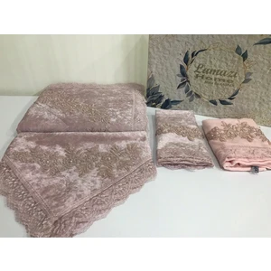 Lamazi Home 4 Parça Pudra Kadife Çeyizlik Seccade Takımı Bohça