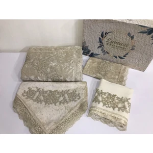 Lamazi Home 4 Parça Cappucino Kadife Çeyizlik Seccade Takımı Bohça