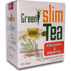 Green Slim Tea Kirazsaplı & Biberiyeli Karışım Bitkisel Çay Süzen Poşet 45 Adet