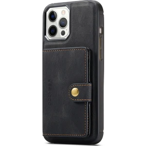 iPhone 13 Pro Uyumlu Ayrılabilir Manyetik Kart Yuvalı PU Deri Telefon Kılıfı - Siyah (Yurt Dışından)