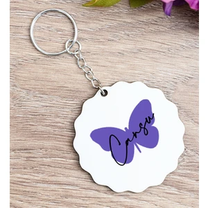 Hediye Dükkanı Kişiye Özel Kadına Hediye Kelebek Tasarım Isimli Ahşap Anahtarlık