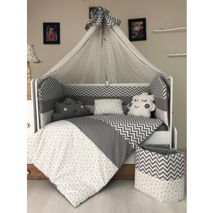 Mini Baby Figürlü Gri Bebek Uyku Seti 11 Parça 60x120cm