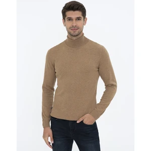 Pierre Cardin Erkek Camel Melanj Slim Fit Balıkçı Yaka Basic Triko Kazak 50237807-VR122