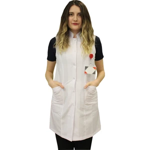 Safa Forma Hakim Yaka Kadın Diz Üstü Boy - Kolsuz Doktor Önlüğü , Öğretmen Laboratuvar , Hastane Beyaz Önlük