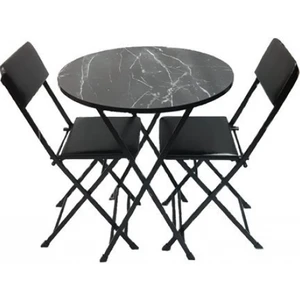Siyah Mermer Desenli Yuvarlak Masa Sandalye Takımı