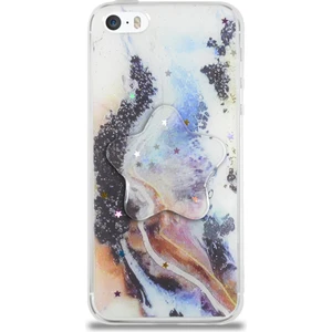 Kzy Apple iPhone 5s Kapak Mermer Desenli Pop Socketli Silikon Kılıf - Mor