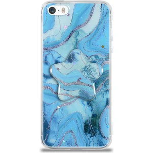 Kzy Apple iPhone 5s Kapak Mermer Desenli Pop Socketli Silikon Kılıf - Mavi