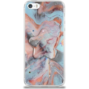 Kzy Apple iPhone 5s Kapak Mermer Desenli Pop Socketli Silikon Kılıf - Mercan