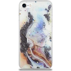 Kzy Apple iPhone 8 Kapak Mermer Desenli Pop Socketli Silikon Kılıf - Mor