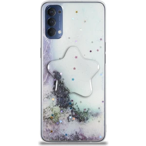 Kzy Oppo Reno 4 Kapak Mermer Desenli Pop Socketli Silikon Kılıf - Beyaz