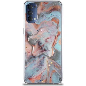 Kzy Oppo Reno 4 Kapak Mermer Desenli Pop Socketli Silikon Kılıf - Mercan