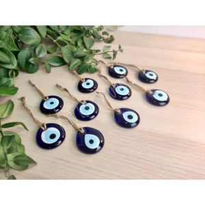 10 Adet - Cam Nazar Boncuğu - 4cm Delikli Dekoratif Nazar Boncuğu - Hazır Süslemelik Nazar Boncuğu