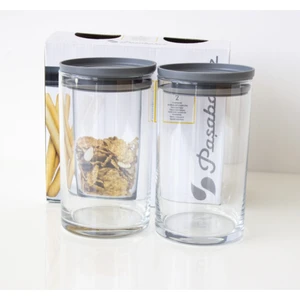 Vakumlu Cam Kavanoz - Cam Erzak Saklama Kabı 2'li Gri