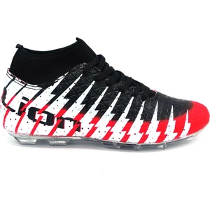 1453 Kırmızı Siyah  Çoraplı  Krampon Futbol Ayakkabısı