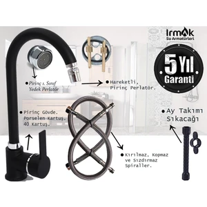 Siyah Mutfak Bataryası Pirinç Gövdeli Eviye Lavabo Musluğu Delta Serisi