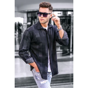 Antrasit Ekoseli Slim Fit Erkek Gömlek %65 Pamuk %35 Polyester Kaliteli Tasarım