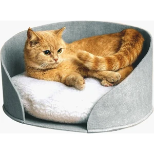 Puki Kedi Yatağı Gri Peluş Minderli Evcil Hayvan Kedi Minderi Kedi Yuvası Evi Kulübesi