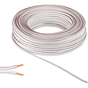 Kablo 2 x 0.75 mm Bitişik Yassı Kordon Hoparlör Kablosu Tam Bakır H03VH-H Beyaz Renk 5 Metre