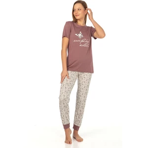 Kadın Modal Baskılı Gül Kurusu Pijama Takımı