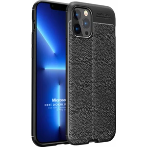 Apple iPhone 13 Pro Max Kılıf Deri Dokulu Silikon Siyah