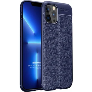 Apple iPhone 13 Pro Max Kılıf Deri Dokulu Silikon Lacivert