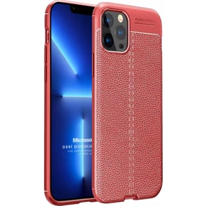 Apple iPhone 13 Pro Kılıf Deri Dokulu Silikon Kırmızı