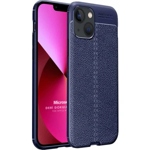 Apple iPhone 13 Mini Kılıf Deri Dokulu Silikon Lacivert