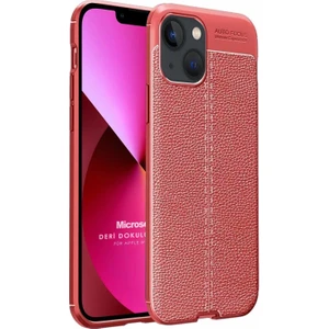Apple iPhone 13 Kılıf Deri Dokulu Silikon Kırmızı