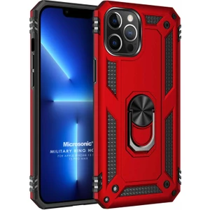 Apple iPhone 13 Pro Max Kılıf Military Ring Holder Kırmızı