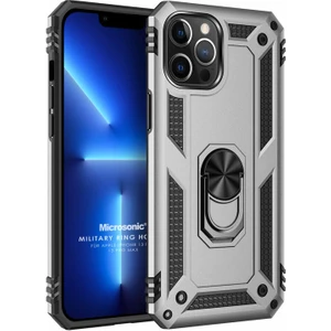 Apple iPhone 13 Pro Max Kılıf Military Ring Holder Gümüş