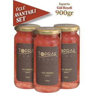 Toprak Doğal Gül Reçeli 900 G Isparta Gül Reçeli Ekonomik 3'lü Set YENİ SEZON  Glikozsuz, Katkısız, DOĞAL
