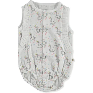 For My Baby Yaz Kız Bebek Kuğu Denim Kısa Kol Lastikli Bisiklet Yaka Tek Barbatöz