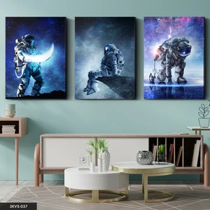 Evine Moda Astronot Uzay 3 Parça Kanvas - Canvas Tablo
