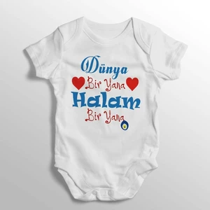 Dünya Bir Yana Halam Bir Yana Yazılı Baskılı Bebek Zıbını