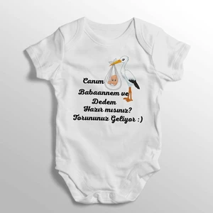 Canım Babaannem ve Dedem Hazır Mısınız Torununuz Geliyor Yazılı Baskılı Bebek Zıbını