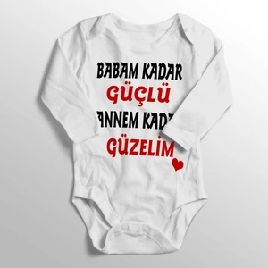 Unisex Bebek Beyaz Babam Kadar Güçlü Annem Kadar Güzelim Yazılı Bebek Zıbın